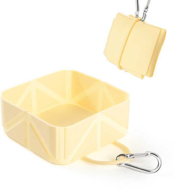 휴대용 실리콘 접이식 반려동물 물그릇 캠핑 산책용 펫그릇, 옐로우