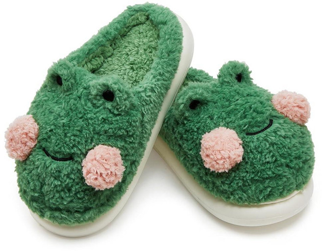 Solyinne 여성용 개구리 슬리퍼 귀여운 동물 침실 겨울 따뜻하고 푹신한 플리스 실내 실외 신발 Shy Frog 6~6.5 137309