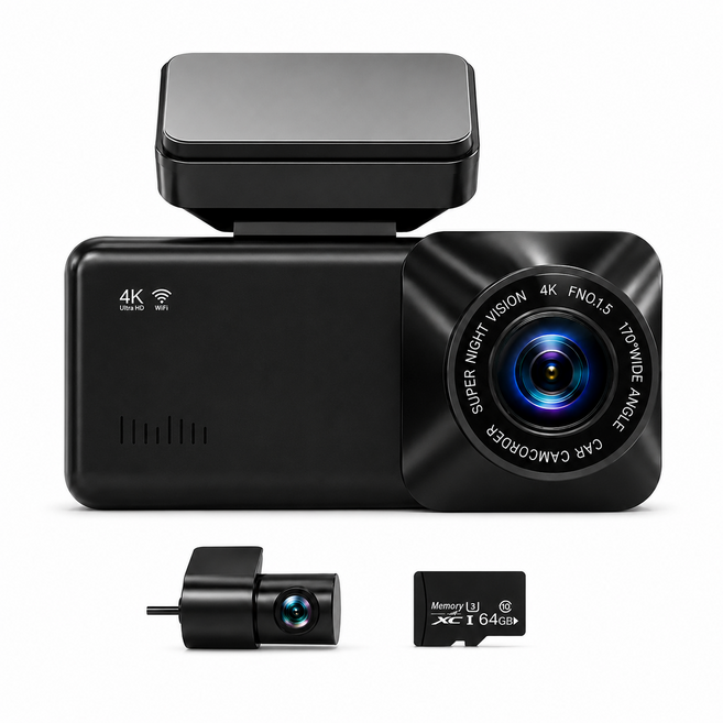 VIMONIC 4K UHD+FHD 고화질 2채널 차량용 블랙박스 GPS 내장 WiFi 스마트폰 연동 지원 한국어 음성 안내, 단품, 64GB