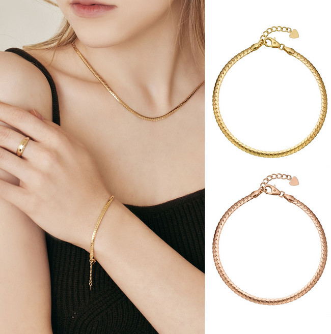 펠리체골드 14K 18K 모던 커브 팔찌 3mm(+선물포장) 심플 데일리 선물 여성 골드 스네이크 금 볼륨 할로우 뱀줄 고급