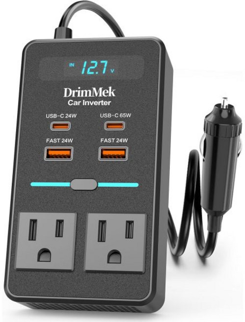 300와트 차량용 전원 인버터 DC 12V에서 110V AC 차량 플러그 어댑터 LCD 디스플레이 포함 65W USB-C 고속 충전 24W 및 3.0 USB-A 포트 휴대용 충, black, 1개, 블랙