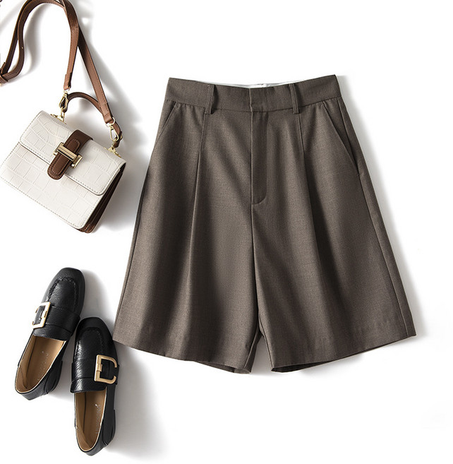 【A字顯瘦】西裝短褲 高腰短褲 闊腿褲 休閒褲 五分褲 西裝褲 女褲 灰色 寬鬆直筒 2026春夏新款 通勤度假穿搭