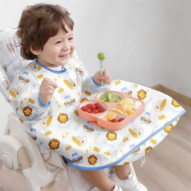 이유식 턱받이 긴팔 턱받이 아기 방수 턱받이 전신 커버 오염방지 어린이집 필수템, 1개, 1개입, 소프트 드림 애니멀