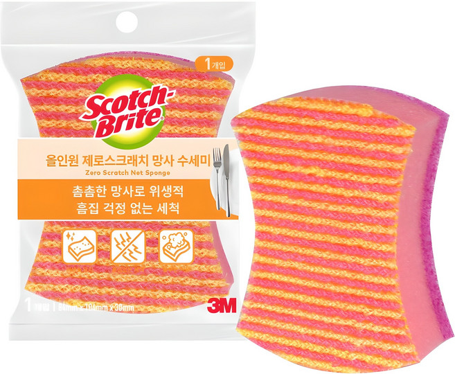 스카치브라이트 3M 올인원 망사 제로 스크래치 수세미, 1개, 1개
