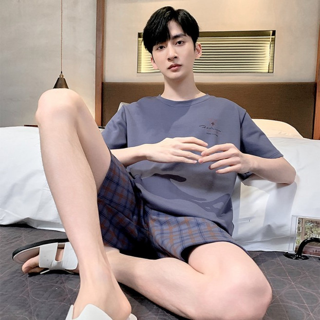 男士睡衣 夏季棉質短袖圓領家居服套裝