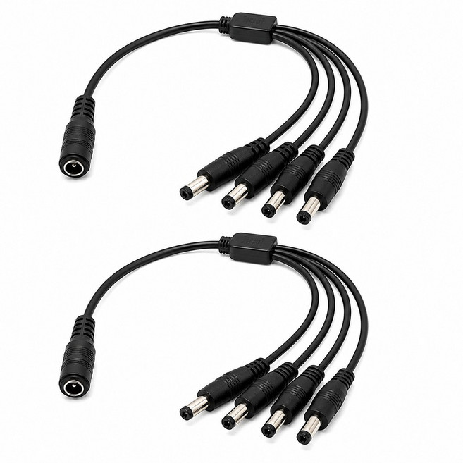티놀지 DC전원 4분배 케이블 5.5x2.1mm CCTV LED 아답터 분배잭 연장케이블, 2개, T-DC-M4F-2