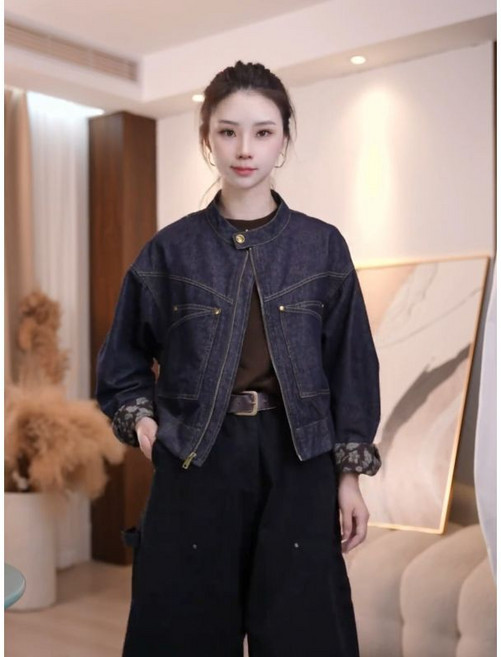 印花撞色牛仔外套 女 洋氣夾克上衣