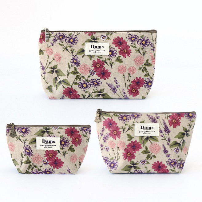 미모양 여성 예쁜 플라워 패턴 파우치 대 중 소 3개 세트
