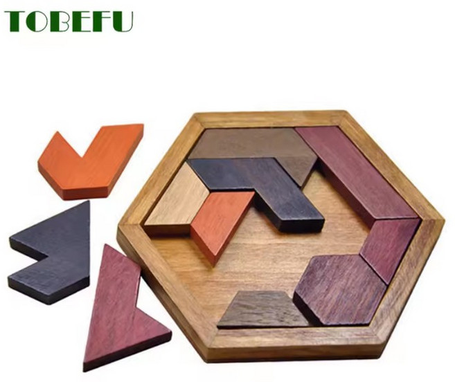 나무 기하학 퍼즐 어린이 두뇌 자극 창의력 발달 교구, 1개, 11피스