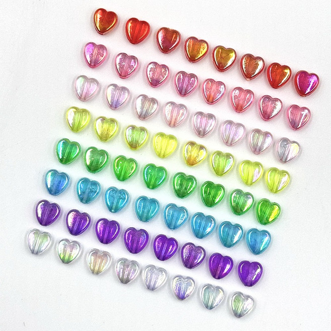 하트 비즈 AB 투명 오로라 50개입 팔찌 만들기 목걸이 키링 스트랩 재료 비즈공예, 진핑크