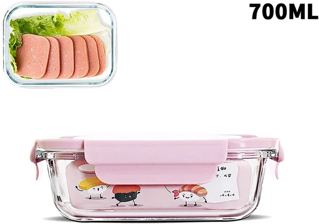 ♥고보로실리케이트 유리 도시락통 뚜껑 포함 밀폐형 점심 분리형 용기, 06 pink700ml