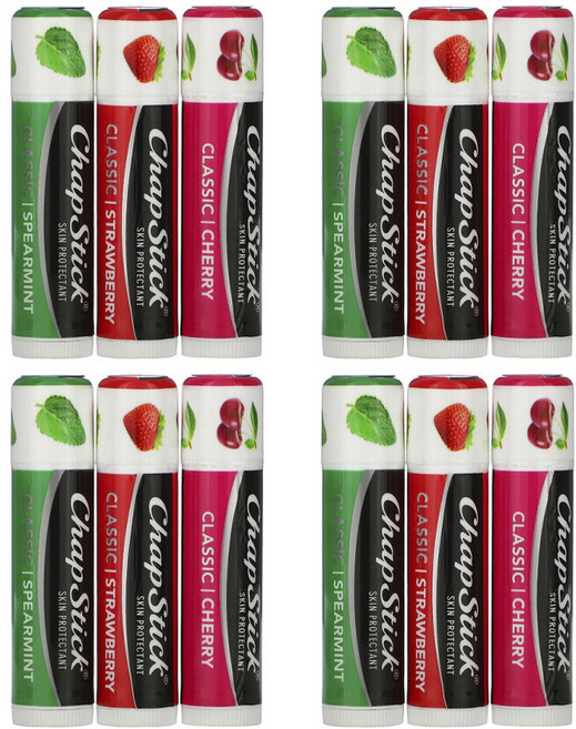 챕스틱 립 케어 스킨 프로텍턴트 클래식 콜렉션 4g, 12개입, Spearmint+Cherry+Strawberry