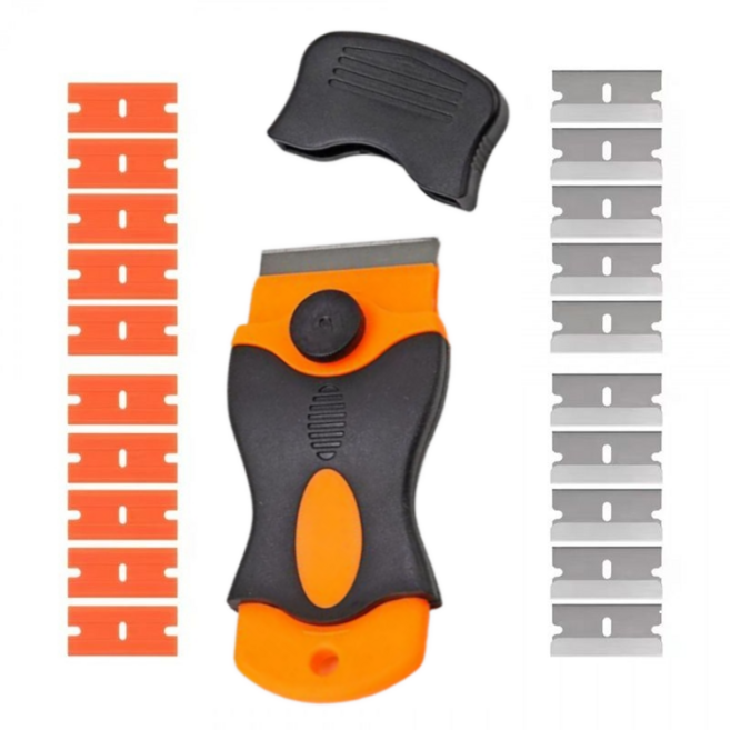 하이브리드 스크래퍼 세트 (금속날10개 + 플라스틱날10개) 스티커 이물질 제거 헤라 유리창 청소 인덕션 타일 썬팅, 1세트