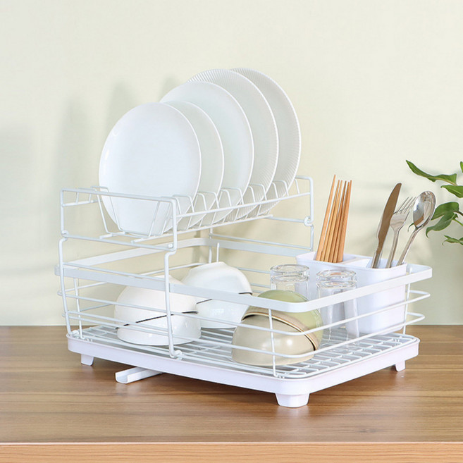 [키치닝] 2단 물빠짐 식기건조대 모던 화이트