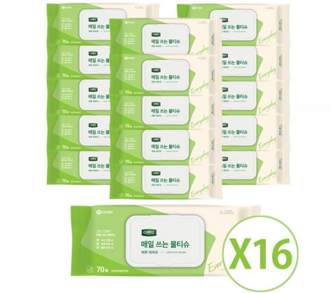 디펜드 매일쓰는 물티슈 캡70매X8팩, 43g, 70개입