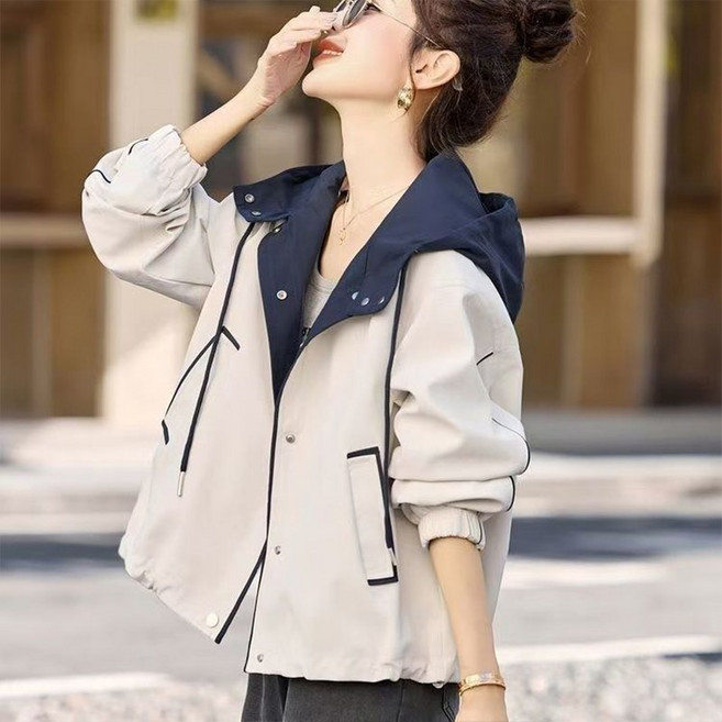 Neirny 여성 트렌치 코트 봄가을 간절기 루즈핏 슬림핏 패션 후드 바람막이 캐주얼 숏 코트