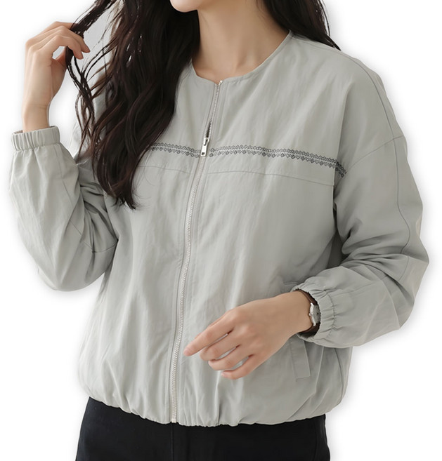 메리앤유 스티치 포인트 라운드넥 집업 자켓 점퍼 바람막이 블루종