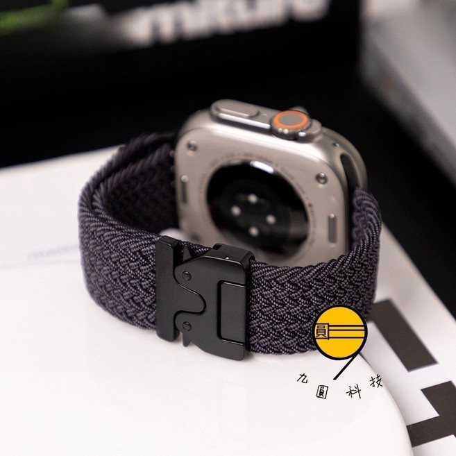 磁吸扣 尼龍編織錶帶 適用 Apple Watch, 黑間石墨-黑扣,38/40/41/(S10/S11)42, 1個