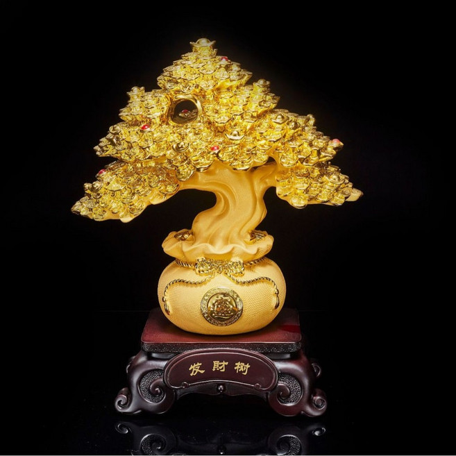 小日子家居館 發財樹擺件 樹脂工藝品 辦公室玄關喬遷裝飾, [發財樹]大號30*17*38cm