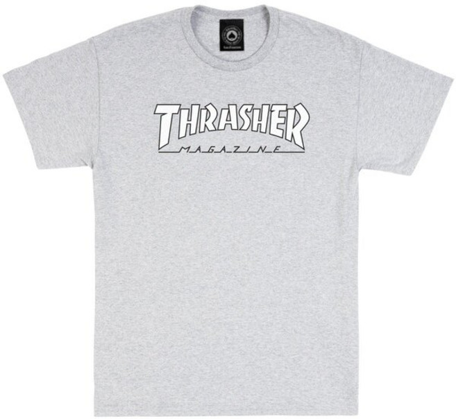 Thrasher 經典火焰短袖T恤，黑/白/GD火焰黃/軍綠，圓領基本款, 灰色白字,L