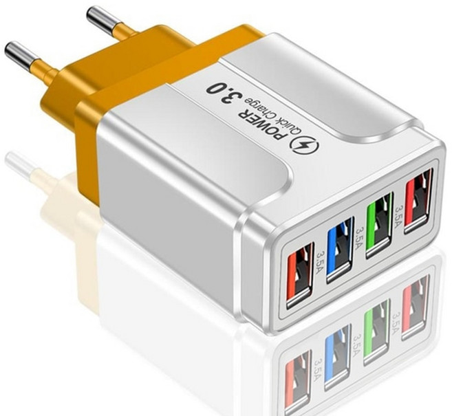 5.1a 4 포트 usb 고속 충전기 빠른 충전 4.0 3.0 for iphone 12 11 pro samsung xiaomi huawei 휴대 전화 충전기 고속 충전, 오렌지가 있었다, 1개