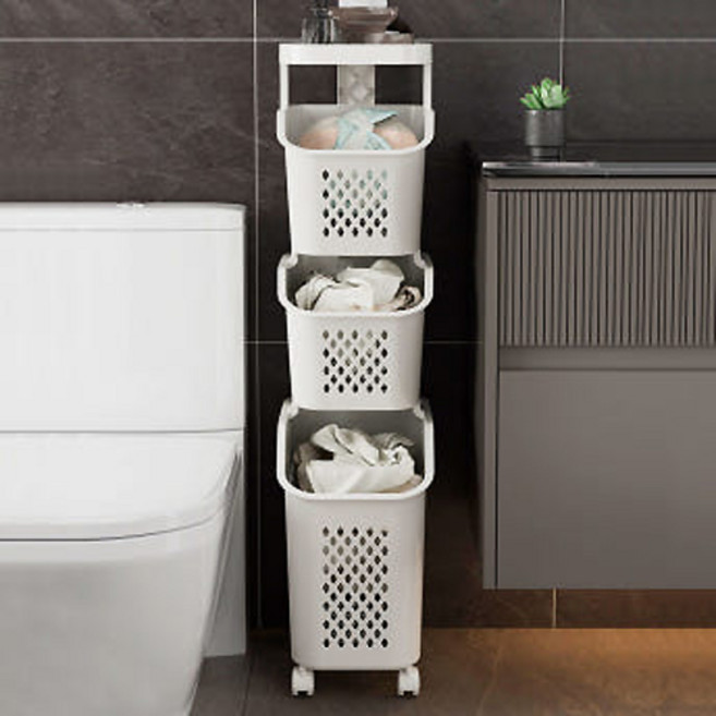 이동식 빨래바구니 세탁바구니 틈새 빨래 수거함 아기 세탁물 빨래통 3단, 틈새 빨래바구니 그레이