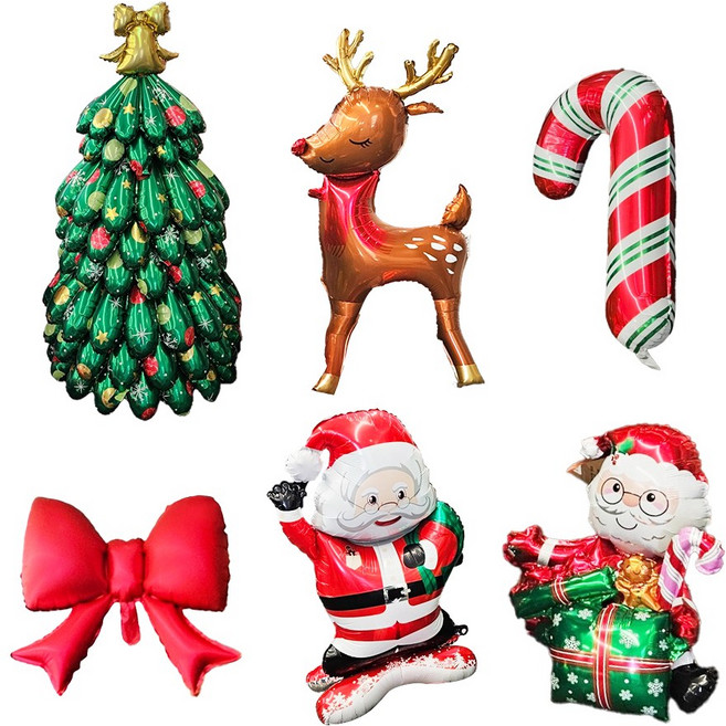크리스마스 6종 세트 대형 풍선 트리 산타 리본 파티 장식 1.4m, 1세트, 다양