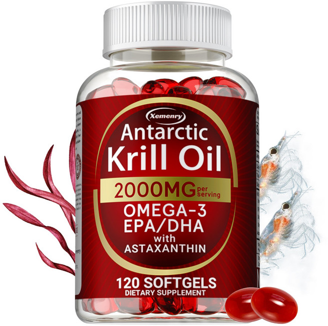 남극 크릴 오일 - 오메가-3 EPA DHA 아스타잔틴 함유 노화 방지 기억력 개선, 1개, 120정