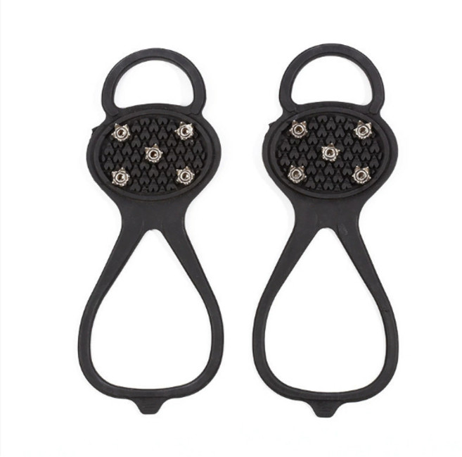 防滑五齒冰爪鞋套 簡易便攜葫蘆型設計 適用泥濘雪地 黑色均碼, 黑色五齒均碼