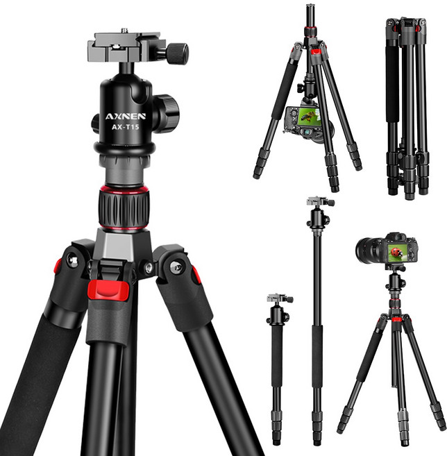 AXNEN 프리미엄 전문가용 카메라 스마트폰 삼각대+전용 파우치T15, 검은색, 1개