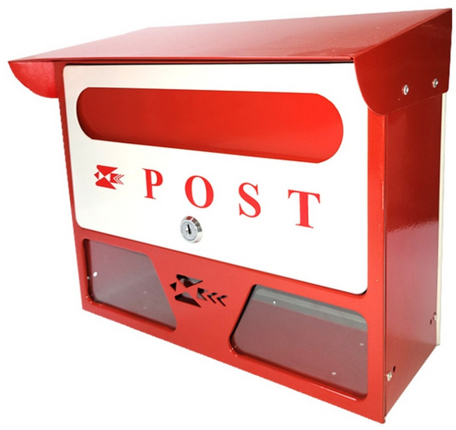 국내생산 루프 우편함 주택 벽걸이 우체통, 레드화이트