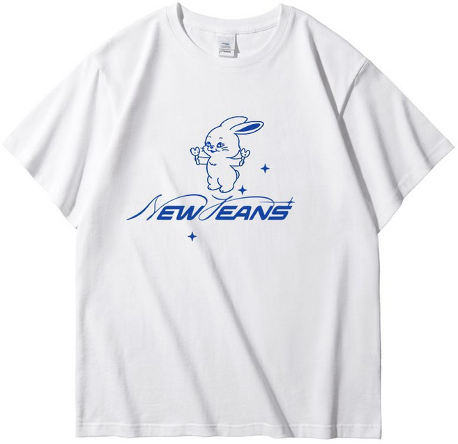 NewJeans 應援周邊 T恤 短袖圓領寬松上衣, 1個, 白色一L