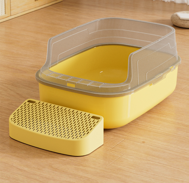 CYLIFE 고양이 화장실 후드형 받침 발판포함 하이 펜스 반밀폐형 반려동물 화장실 변소, 1개, 옐로우