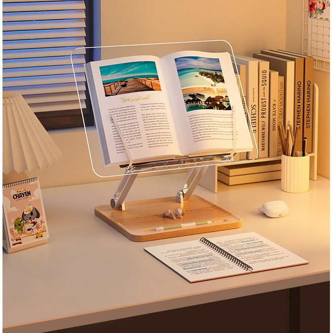 MOKHAMSA 높이 각도 조절 아크릴 우드 독서대, 옵션A:기본우드받침대, A:기본우드받침대(브라운우드)