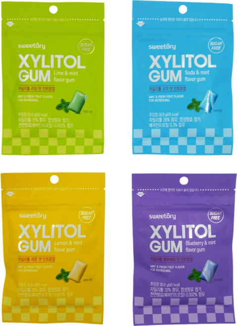 스윗토리 자일리톨 블루베리 레몬 소다 라임 앤 민트향껌 4종 세트, 30.8g, 1세트