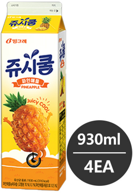 빙그레 쥬시쿨 파인애플 930ml 4개 냉장배송