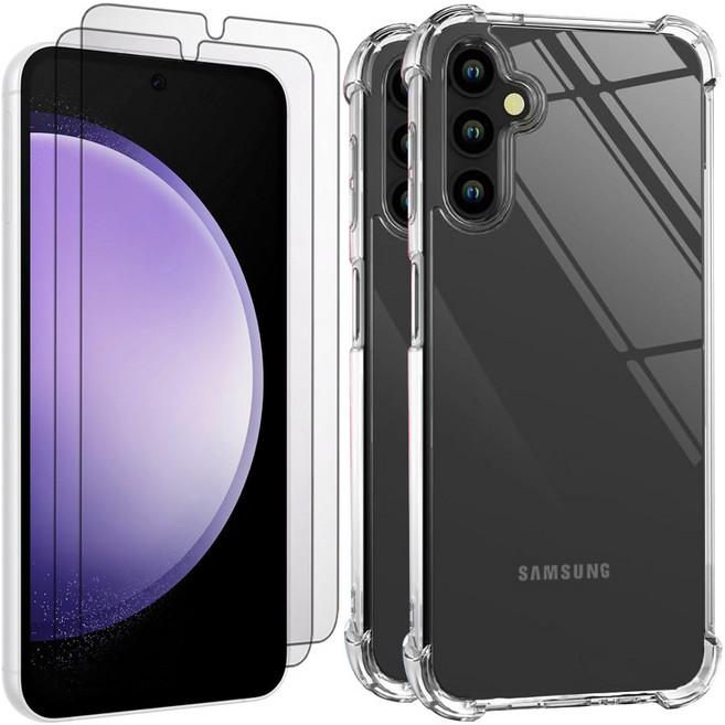 벌크온 갤럭시 S23 플러스 울트라 FE 강화유리 액정 보호 필름 + 투명 범퍼 케이스, 2세트