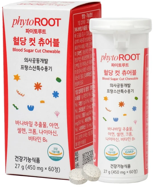 식후혈당케어 영양제 씹어먹는 혈당관리 캔디 바나바잎 추출물 파이토루트 혈당 컷 츄어블, 1개, 60정 - 쿠팡