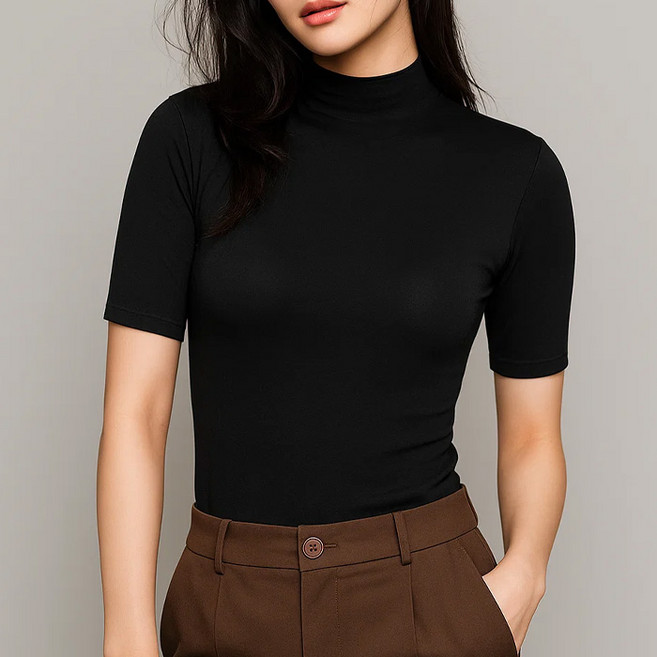 데일로엔 여성 무지 반목폴라 이너 반팔티셔츠