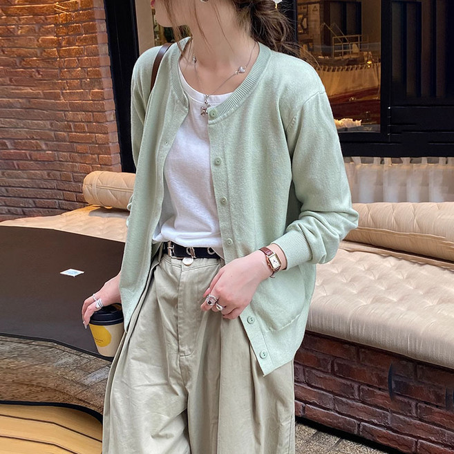 비보뉴 캐시미어 울 라운드 크롭 긴팔 니트 가디건 (간절기/데일리/오피스룩/벚꽃)