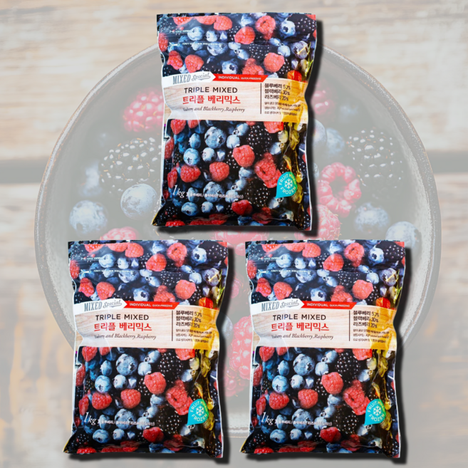 팜앤푸드 냉동 트리플베리믹스, 3개, 1kg
