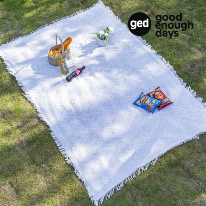 [굿이너프데이즈] 코튼 감성 피크닉 돗자리 매트 내추럴 프린지 감성 캠핑 소풍 피크닉 매트, 03. 라떼 리프