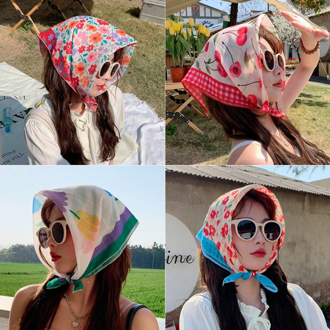 온판 꽃무늬 손수건 6종 여성 스카프 헤어스카프 무릎덮개 플로랄 얇은 여름 두건 커치프 반다나