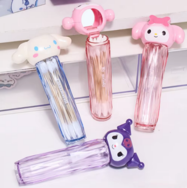 산리오 휴대용 면봉 보관함 거울 포함, 1개, 시나모롤