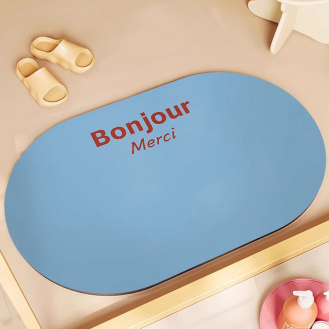 하우쏠 미끄럼방지 빨아쓰는 봉주르 규조토 발매트, 1개, 라이트블루