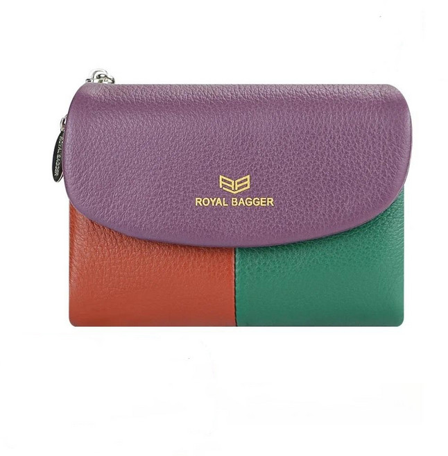 Royal Bagger RFID 차폐 여성용 단축 지갑 가죽 다중 카드 슬롯 슬롯 슬롯 삼단 접이식 지갑 자석 개폐 2063 코끼리 회색 레저