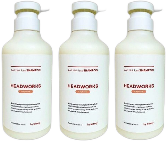 헤드웍스 카페인 샴푸 탈모케어 세트, 3개, 500ml