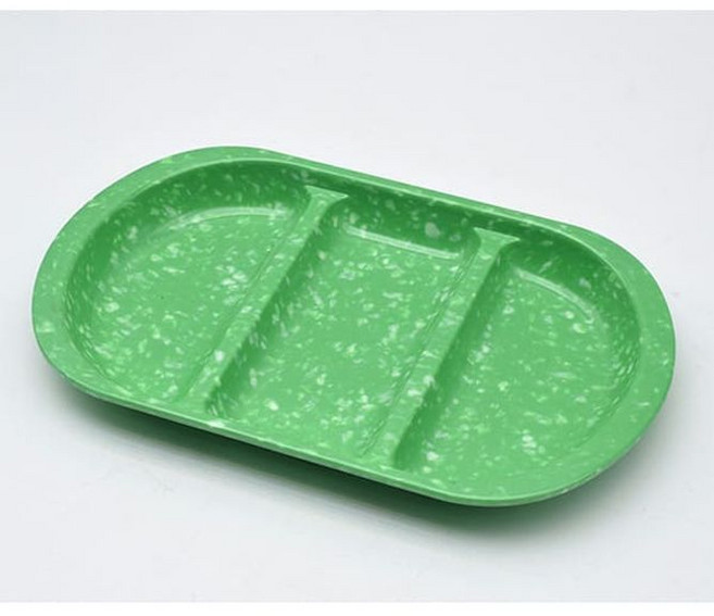 쑥색 접시 레트로 그릇 3구 떡볶이접시 분식집그릇 멜라민 타원, 타원 3구