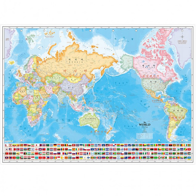 세계지도 국기 코팅 107x77cm - 어린이 전세계 여행 전도 월드맵 포스터, 1개