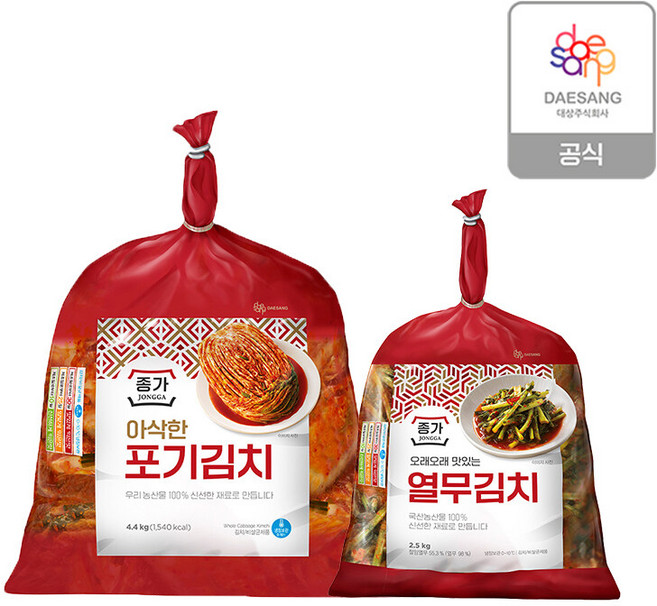 종가 아삭한 포기김치 4.4kg + 열무김치 2.5kg, 1세트
